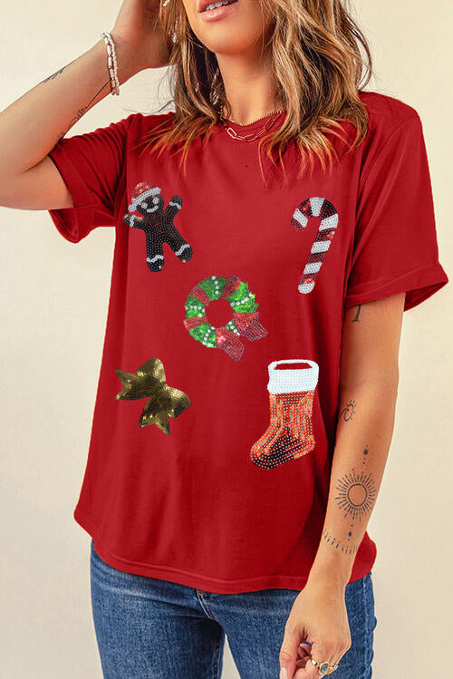 Sequin Christmas Element Short Sleeve T-Shirt