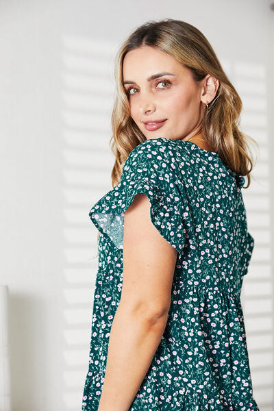 Double Take Short Flounce Sleeve Tiered Dress - Create the impossible