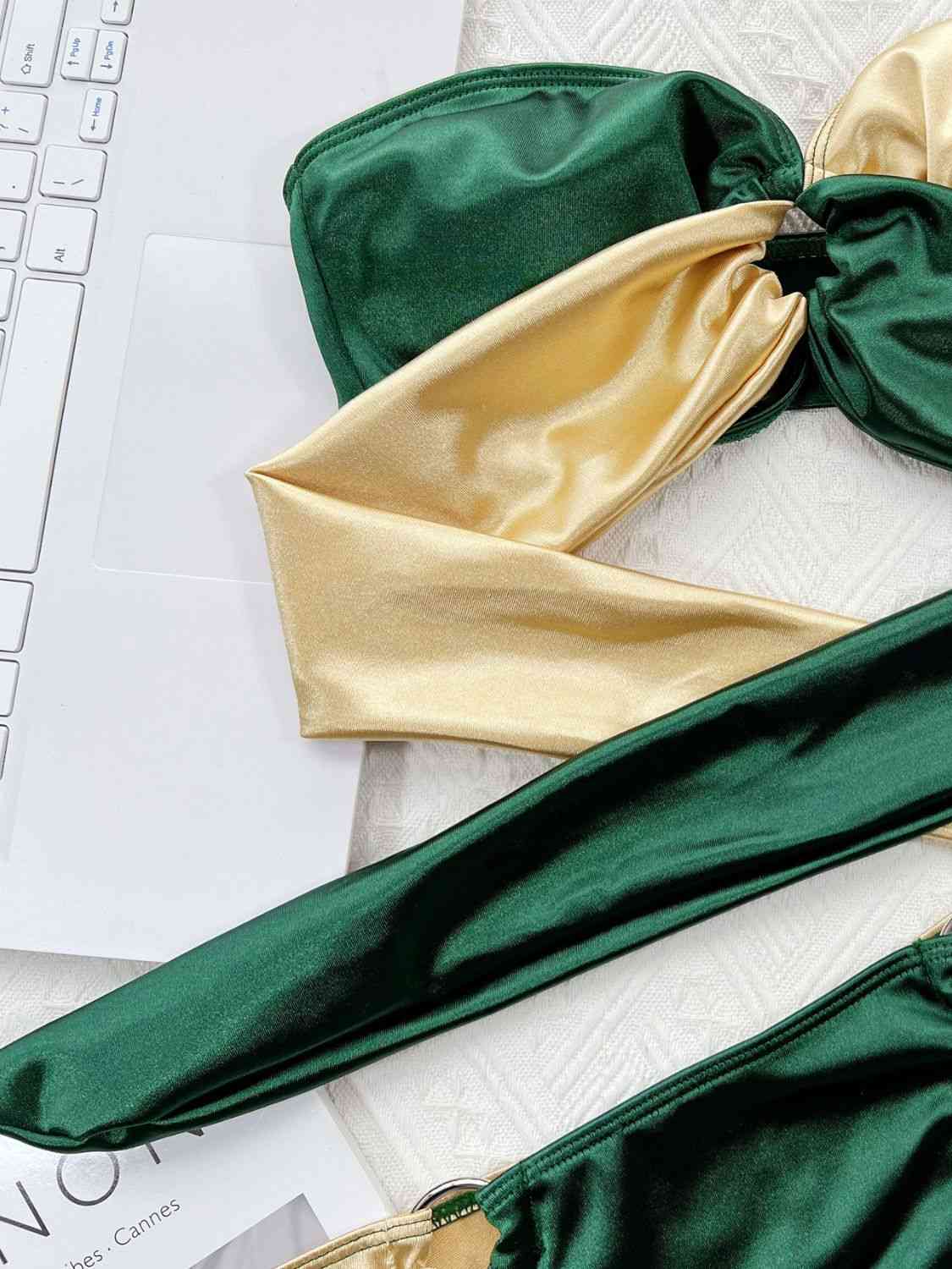 Two-Tone Ring Detail Tied Bikini Set - Create the impossible