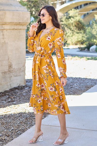 Double Take Full Size Floral Tie Back Flounce Sleeve Dress - Create the impossible
