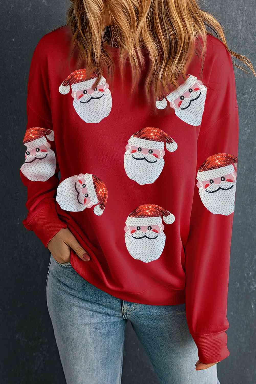 Sequin Santa Patch Round Neck Sweatshirt - Create the impossible