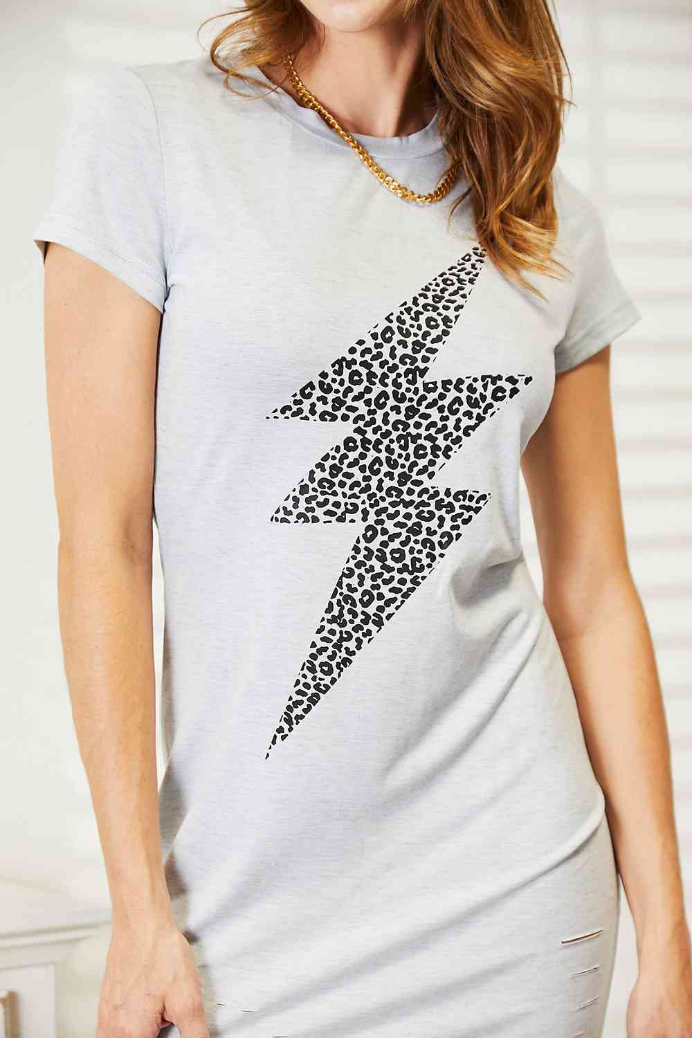 Double Take Leopard Lightning Graphic Tee Dress - Create the impossible