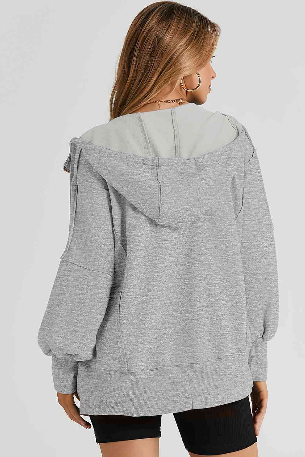 Zip Up Long Sleeve Drawstring Hoodie - Create the impossible