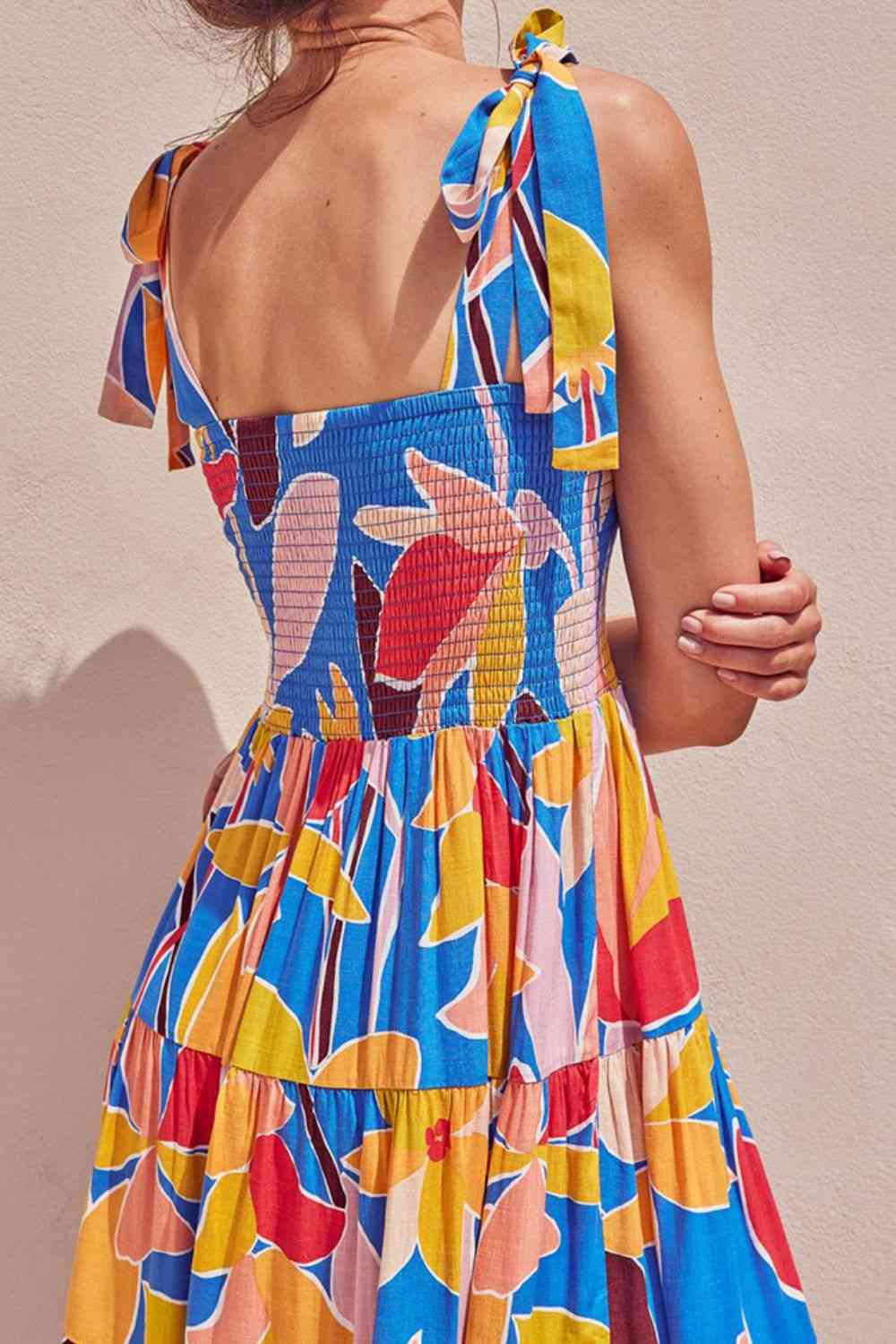 Floral Tie Shoulder Smocked Tiered Dress - Create the impossible