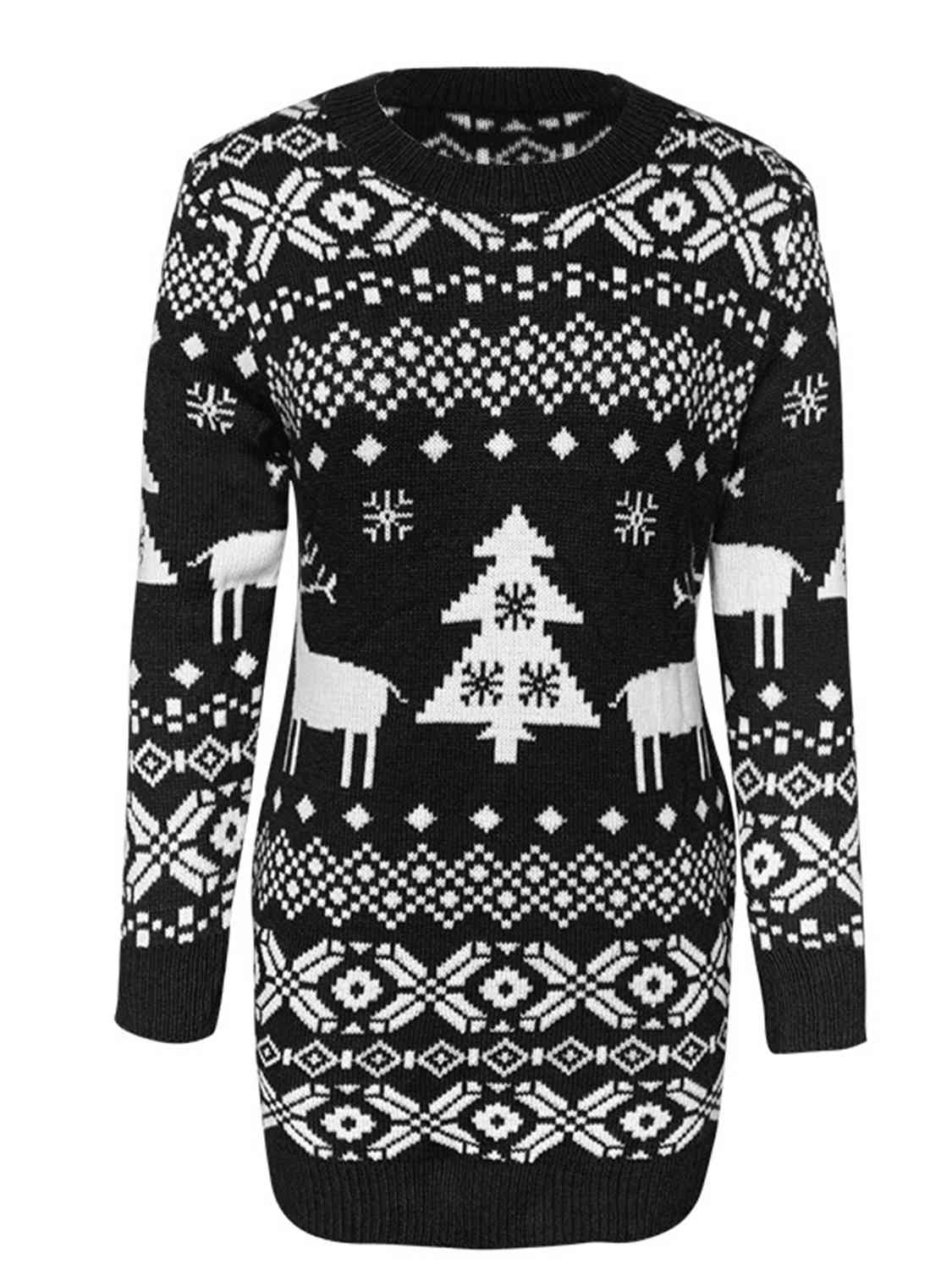 Christmas Element Round Neck Mini Sweater Dress - Create the impossible