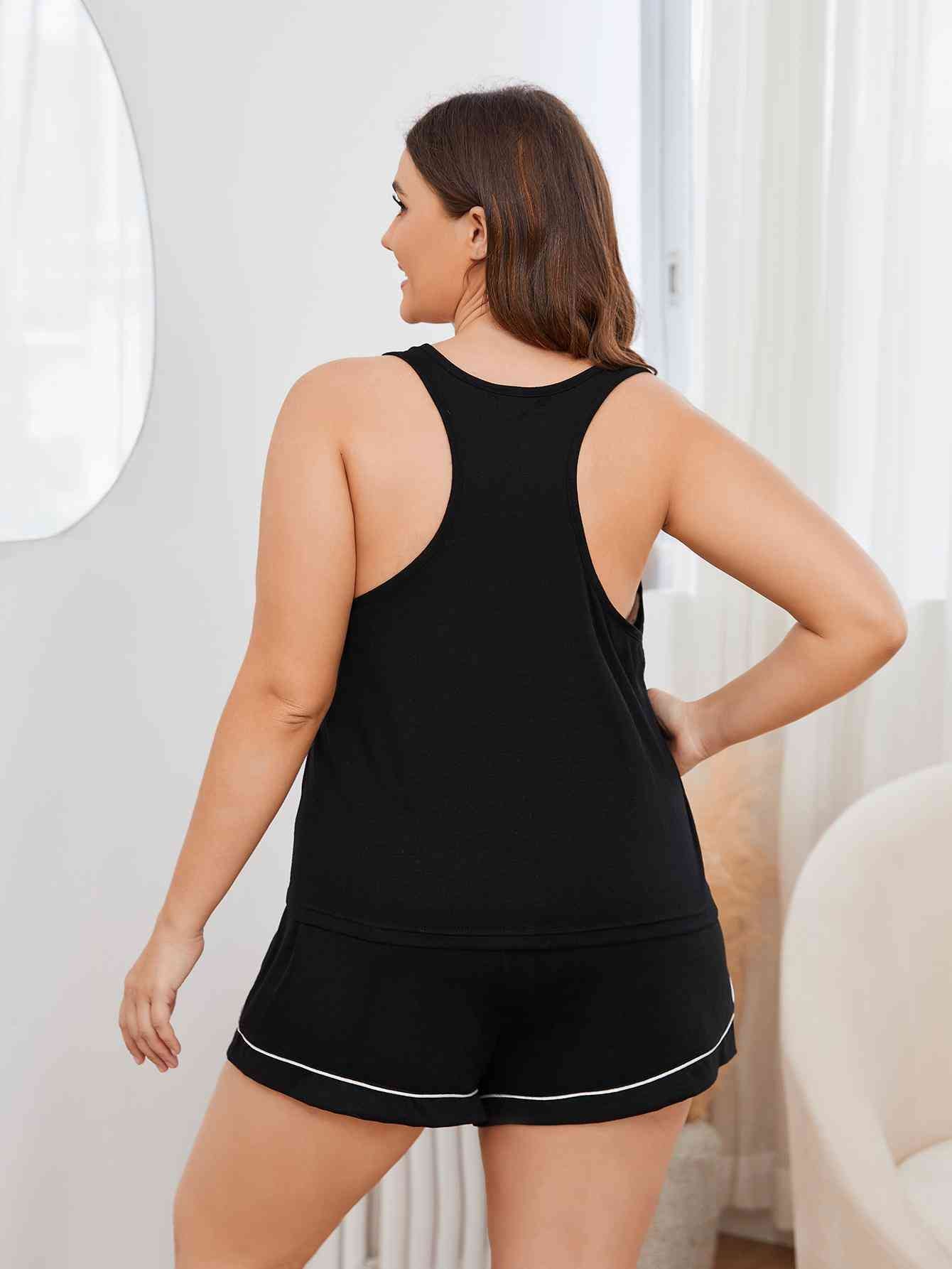 Plus Size Contrast Piping Racerback Tank and Shorts Lounge Set - Create the impossible