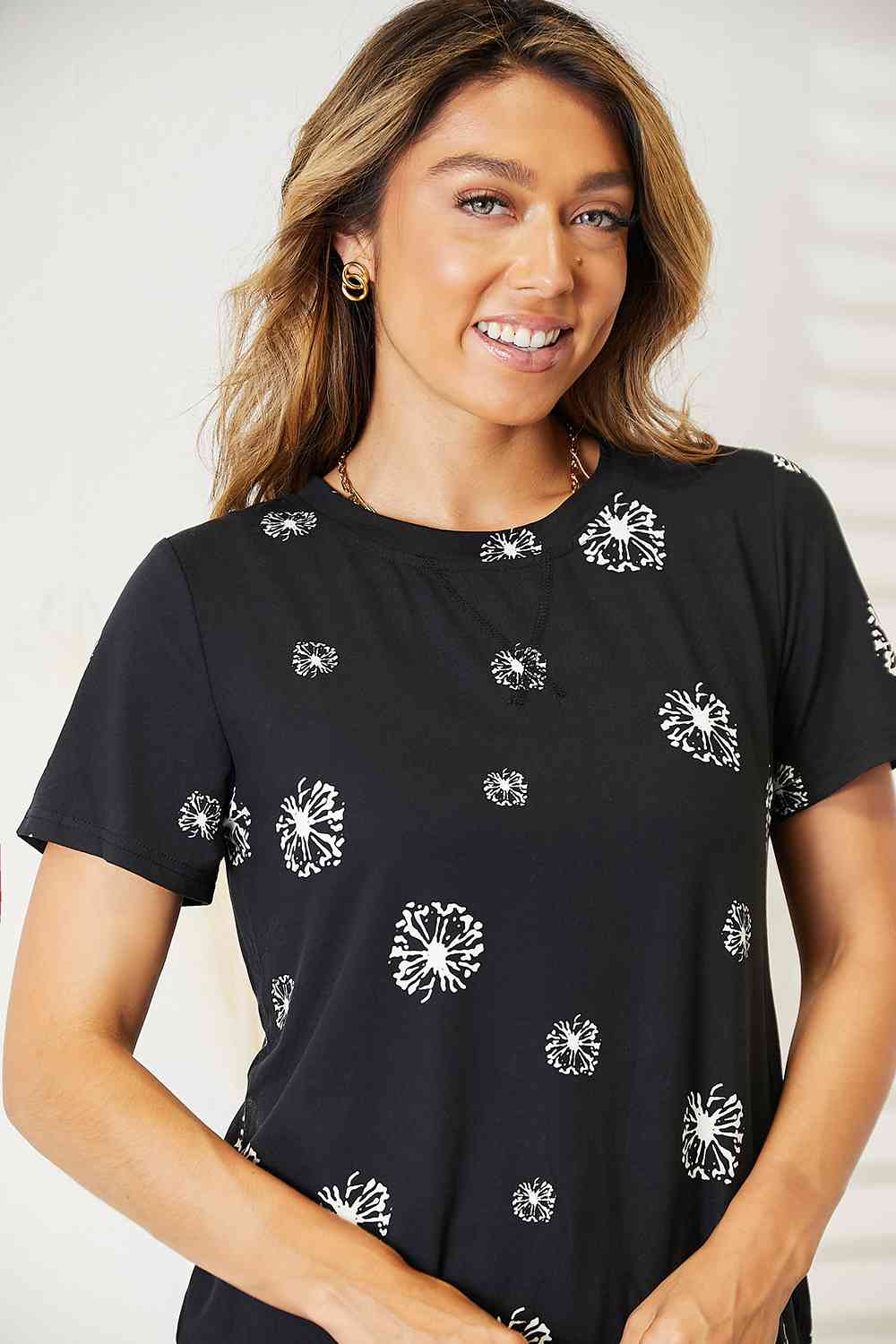 Double Take Dandelion Print Round Neck T-Shirt - Create the impossible
