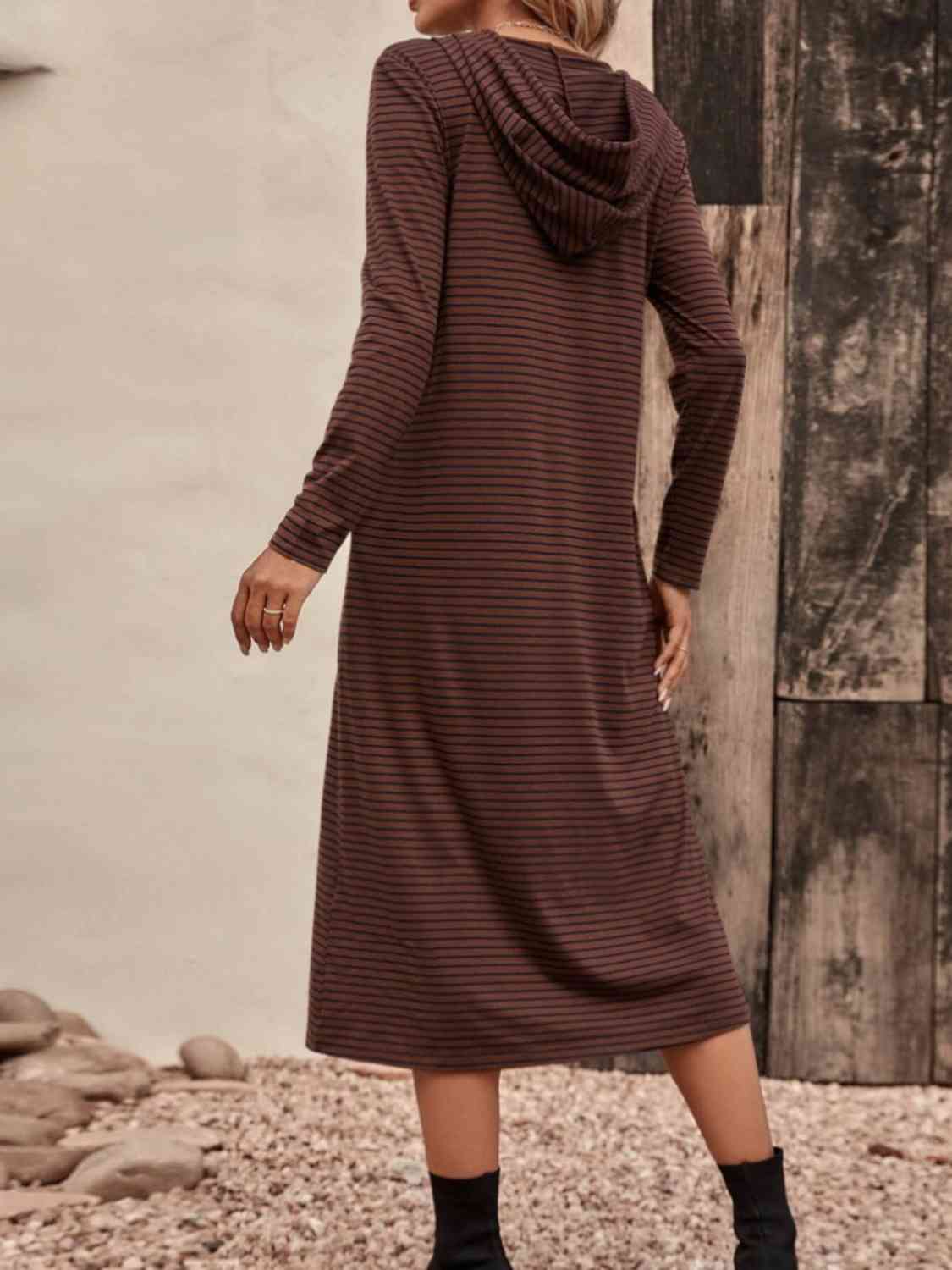 Striped Zip Front Hooded Dress - Create the impossible