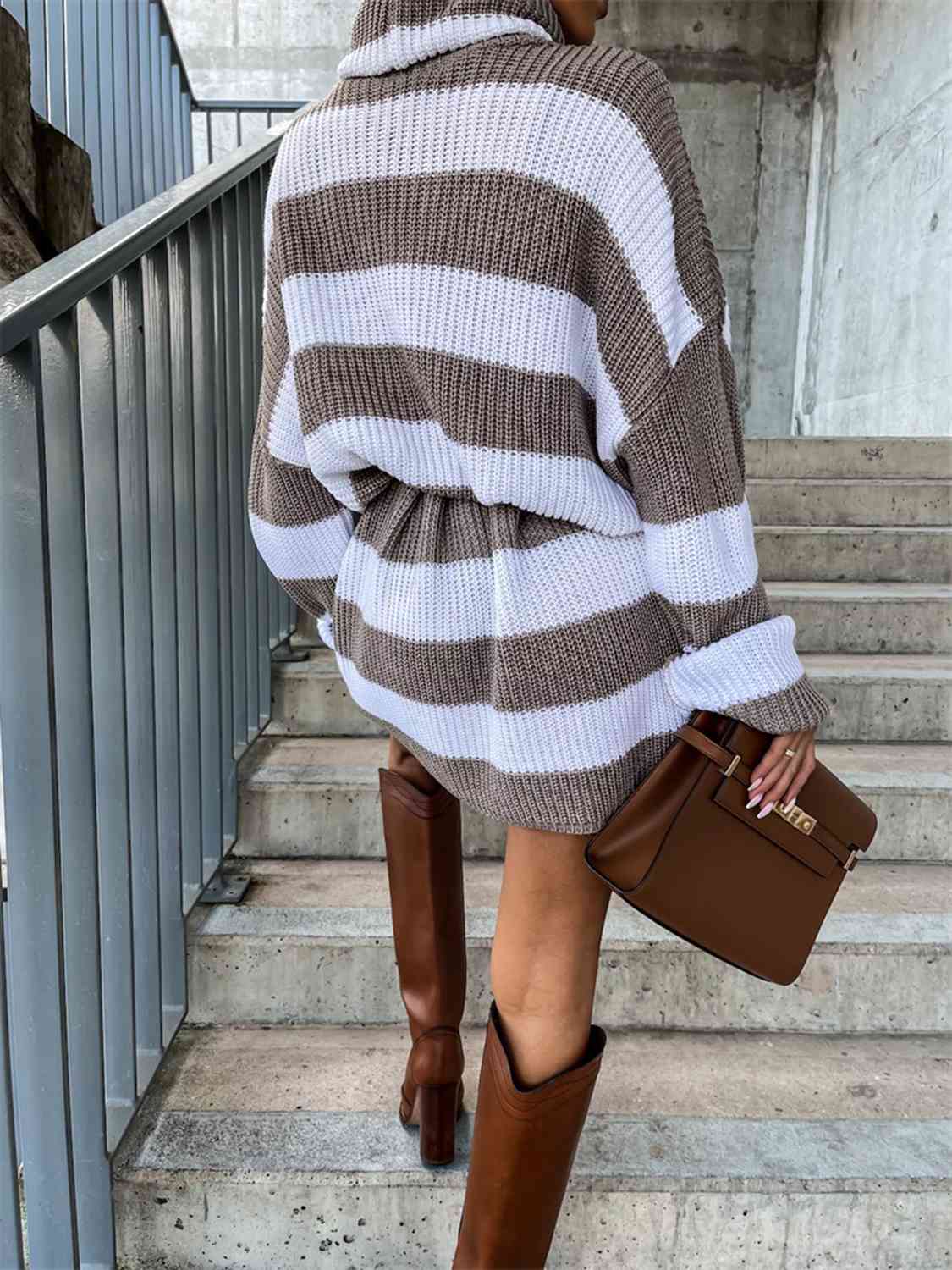 Striped Turtleneck Sweater Dress - Create the impossible