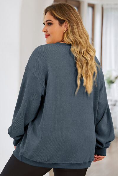 Plus Size Round Neck Dropped Shoulder Sweatshirt - Create the impossible
