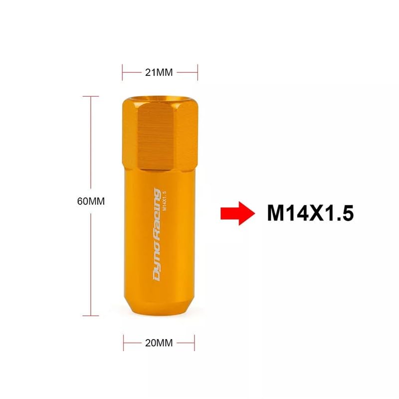 ya 10 9.16 baidi 20pcs M14X1.5 60MM Extended Tuner Racing Wheel Lug Nut Gold Forged Aluminum Gold