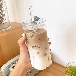ya 14 9.20 baidi 400ml Square Coffee Glass Cup With Lid And Straw Transparent Mug Home Drinkw-wq-1