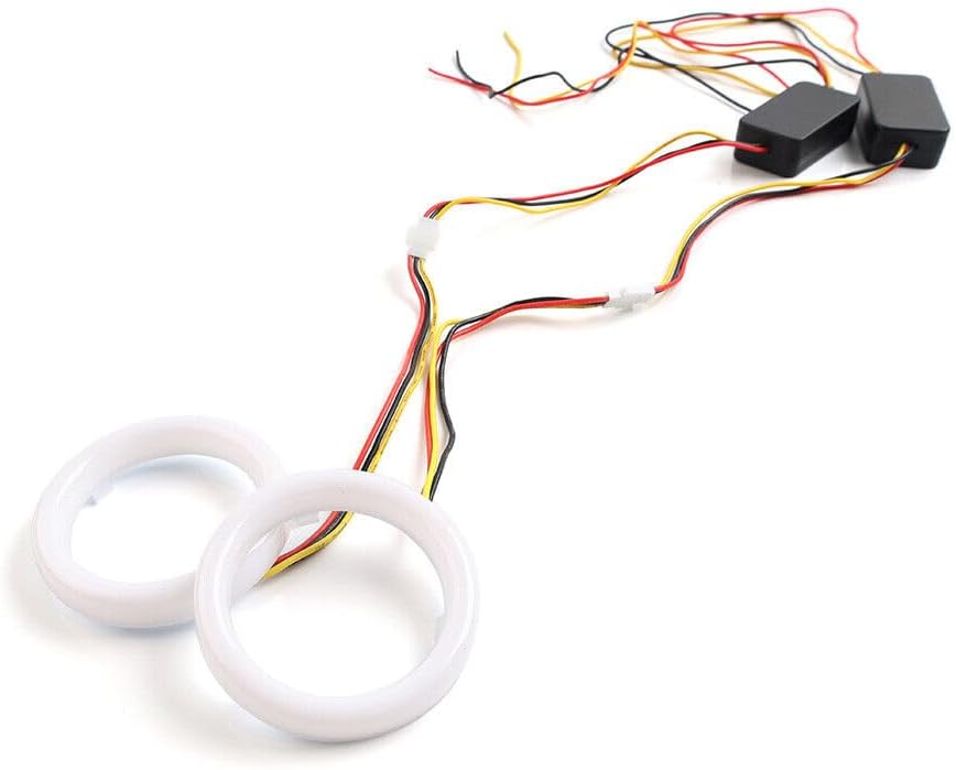 ya 4 8.10 2x White Amber Switchback LED Angel Eyes Halo Rings Car Headlight Retrofit 60MM