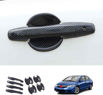 ya 2 8.15 Suitable for Honda Civic 8th 2006-2011 Carbon Fiber Side Door Handle + Bowl Cover Decoration 1 Set 