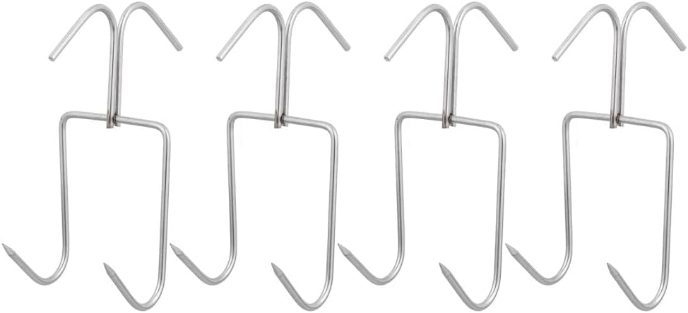 ya 14 9.20 baidi 4PCS Stainless Steel Hooks Thicken Meat Hooks Home Double Row BBQ Hooks-1