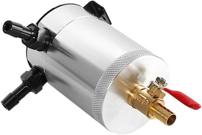 ya 9 10.24 Oil Catch Tank Confused 2 Port Oil Catch Tank Reservoir Drain Valve Universal Silver