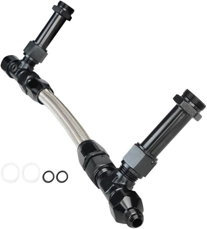 ya 4 8.14 8AN Male Flare Dual Inlet 4150 Fuel Line Kit 7/8 Stainless Carburetor Black