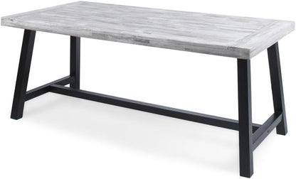 ya 28 10.13 baidi Light Grey Sandblast Acacia Wood Dining Table - Rustic Black Metal Frame