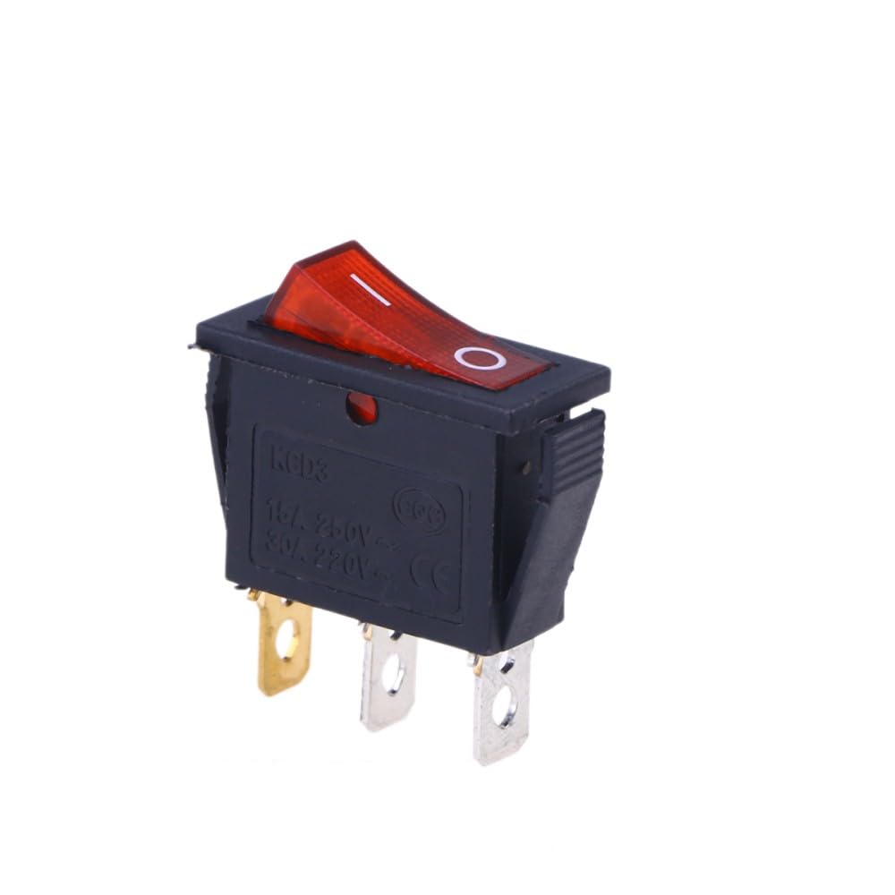 ya 23 10.7 baidi 2 PCS 220V 6A 3 Car Rocker Red Light Push Buttons (Black)
