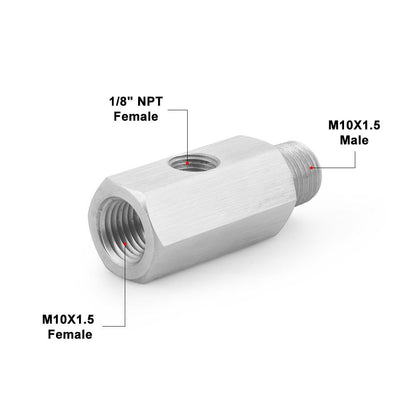 ya 5 8.10 M10x1.5Female Oil Pressure Sensor 1/8NPT Tee to M10x1.5 Male Adapter Supply Feed