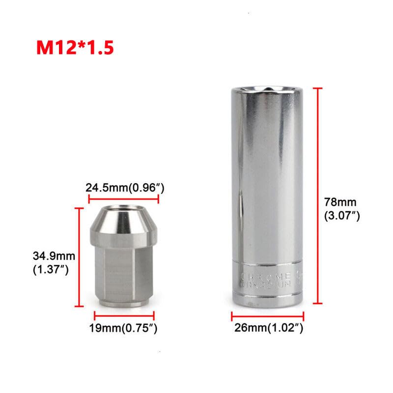 ya 10 9.16 baidi 20pcs M12*1.5 Stainless Steel Wheel Nuts Lug Nuts Universal Hex 19mm Length 35mm