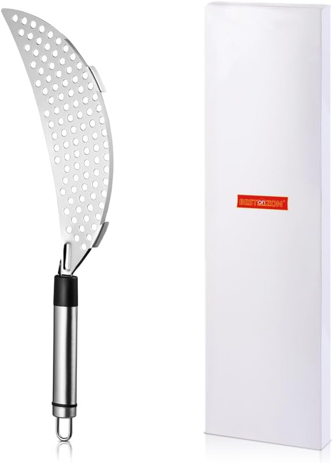 ya 14 9.20 baidi ONZON Stainless Steel Crescent Strainer Spaghetti Pasta Fry Drainer-1