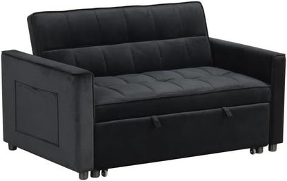 ya 28 10.13 baidi Black 53.5W Velvet Convertible Sleeper Loveseat Tufting Side Pocket