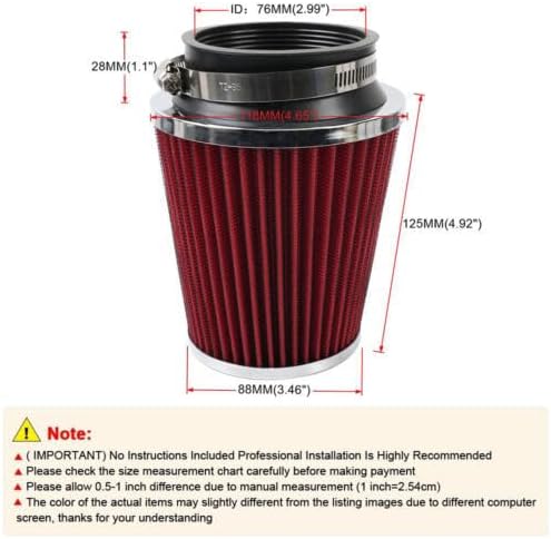 ya 13 9.15 baidi 3 76mm High Flow Inlet Dry Air Filter Cold Air Intake Cone Replacement Red