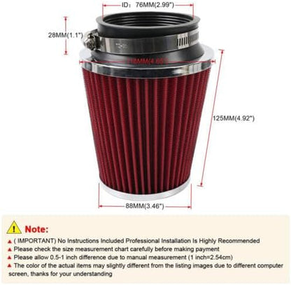 ya 13 9.15 baidi 3 76mm High Flow Inlet Dry Air Filter Cold Air Intake Cone Replacement Red
