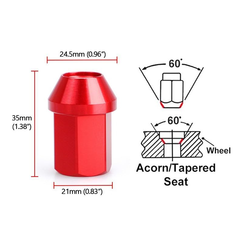 ya 10 9.16 baidi M12x1.5 16Pcs 35mm Close End Lug Nuts + 4Pcs Anti Theft Wheel Lock Nut Red Alumi