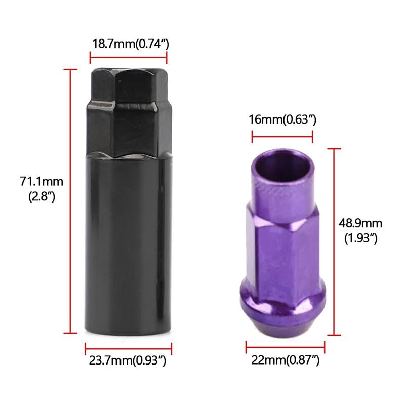 ya 10 9.16 baidi 20Pc M12x1.25 Car 48mm Open End Lug Nut Set Steel Wheel Nut Bolt w/Socket Purple