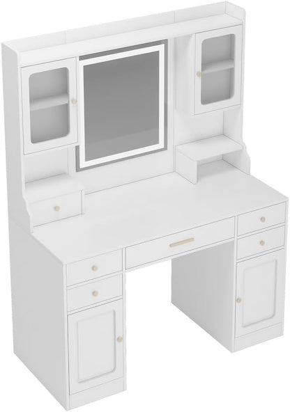 ya 28 10.13 baidi Dresser Desk White Large Vanity Table Set - Mirror, 6 Drawers & Shelves