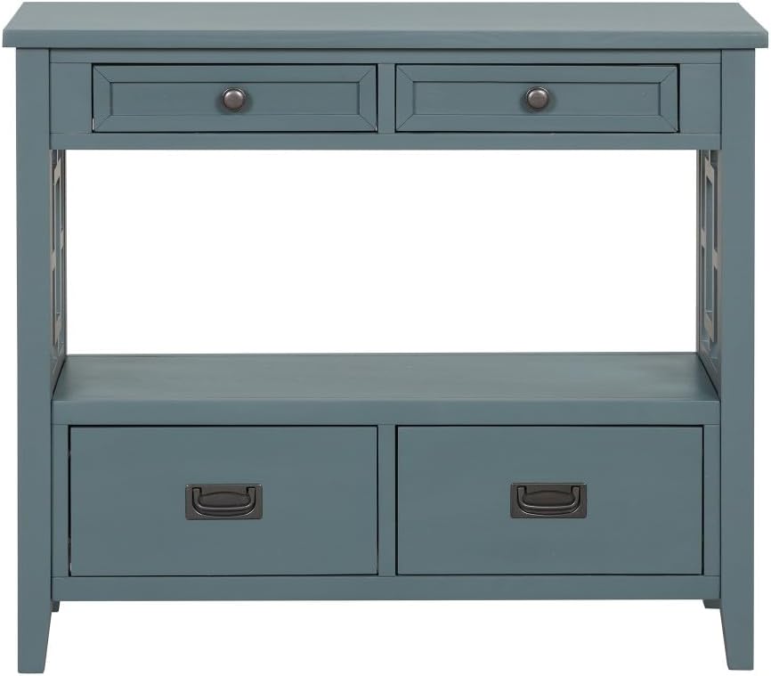 ya 28 10.13 baidi Blue 36'' Pine Wood Console Table - Entry Sofa Table, 4 Drawers for Entrywa