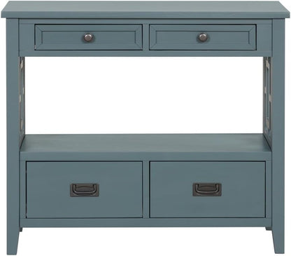 ya 28 10.13 baidi Blue 36'' Pine Wood Console Table - Entry Sofa Table, 4 Drawers for Entrywa