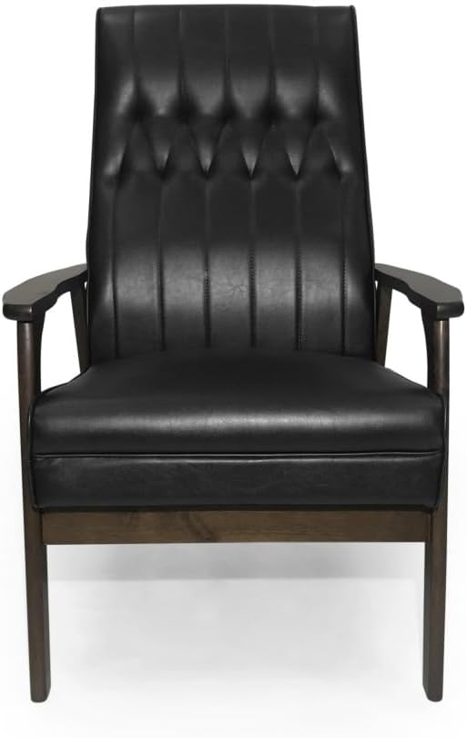 ya 28 10.13 baidi Mid Century Modern Upholstered Accent, Matte Black Faux Leather