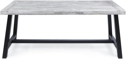 ya 28 10.13 baidi Light Grey Sandblast Acacia Wood Dining Table - Rustic Black Metal Frame