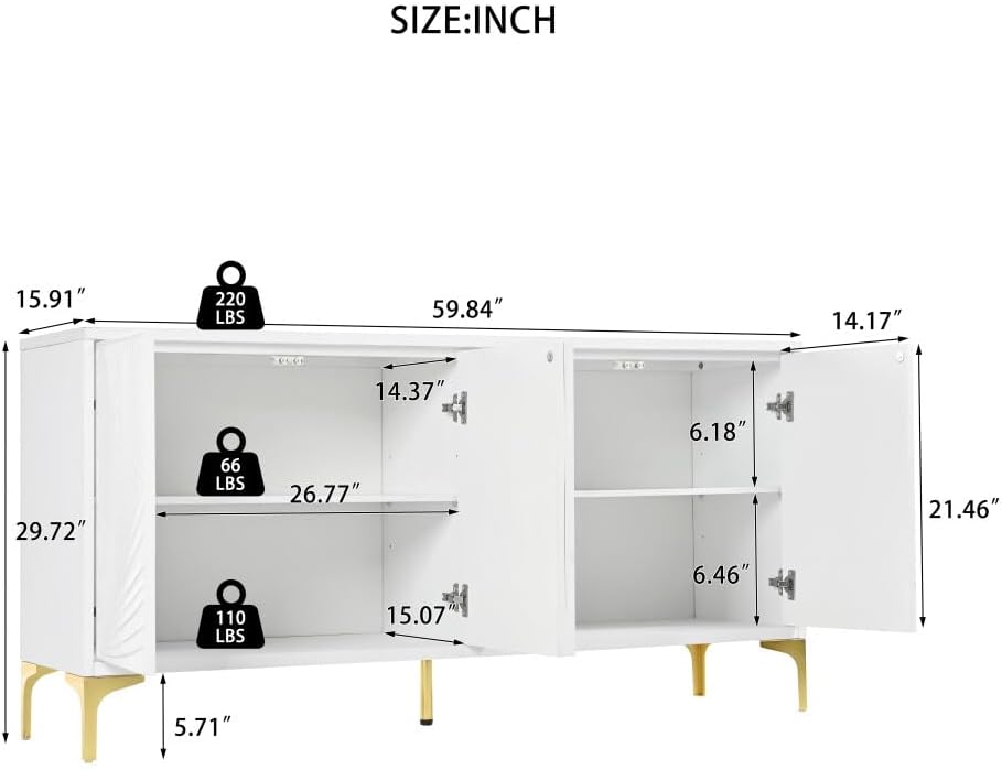 ya 28 10.13 baidi Creative Carved 4- Sideboard Cabinet Handleless Press-Open Multi-Room White