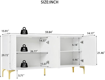 ya 28 10.13 baidi Creative Carved 4- Sideboard Cabinet Handleless Press-Open Multi-Room White