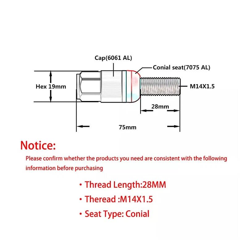 ya 10 9.16 baidi 20x M14x1.5 Wheel Lug Bolt 28mm Shank Cone for SEAT Stud for Most Aftermarket
