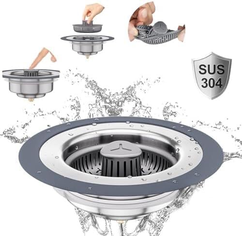 ya 14 9.20 baidi 3 in 1 Sewer Strainer - 304 Stainless Steel and Silicone Anti Clogging Basket-2