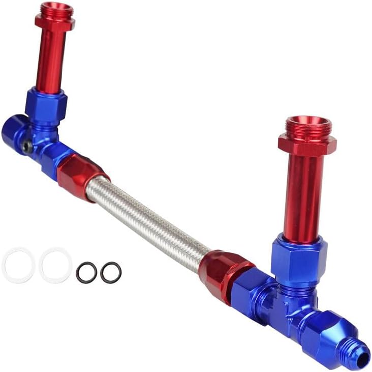 ya 4 8.14 8AN Male Flare Dual Inlet 4150 Fuel Line Kit 7/8 Stainless Carburetor Blue
