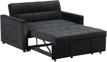 ya 28 10.13 baidi Black 53.5W Velvet Convertible Sleeper Loveseat Tufting Side Pocket