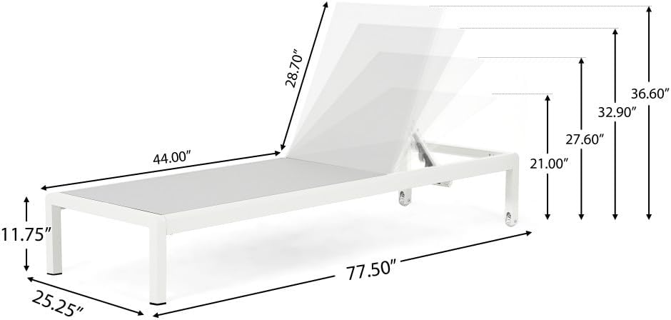 ya 28 10.13 baidi 2-Piece White Chaise Set - Aluminum Adjustable, 400lbs Capacity