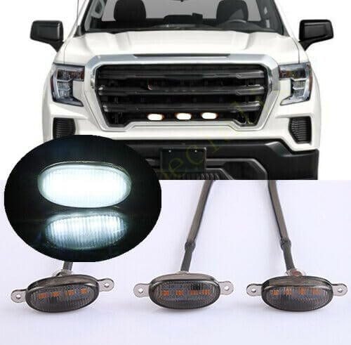 ya 4 8.8 3pcs Smoke Front Grille White LED Lights Raptor Style DRL For GMC Sierra 1500 19-21