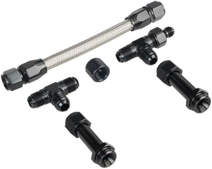 ya 4 8.14 8AN Male Flare Dual Inlet 4150 Fuel Line Kit 7/8 Stainless Carburetor Black