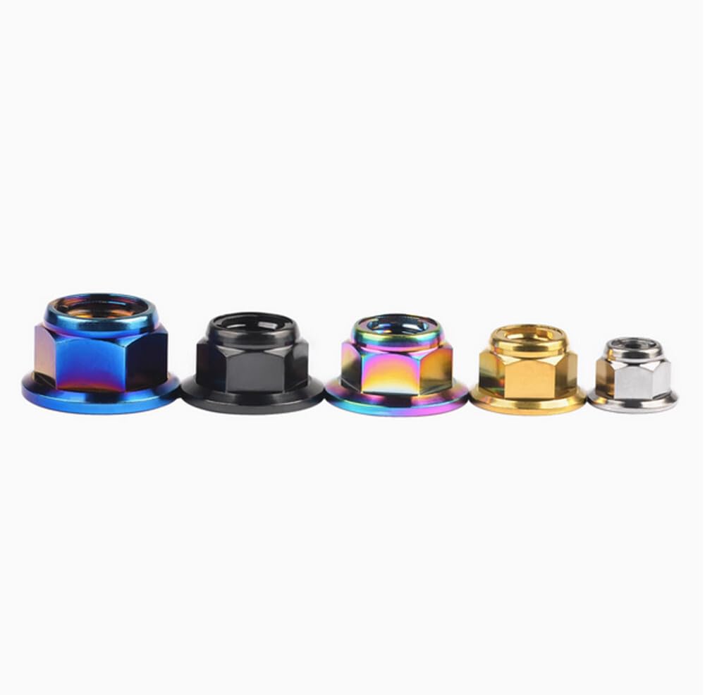 ya 15 10.19 baidi 6pcs Titanium Nuts M6 M8 M10 M12 Flange Hex Ti Alloy Nut with Metal Lock Grade 5-5