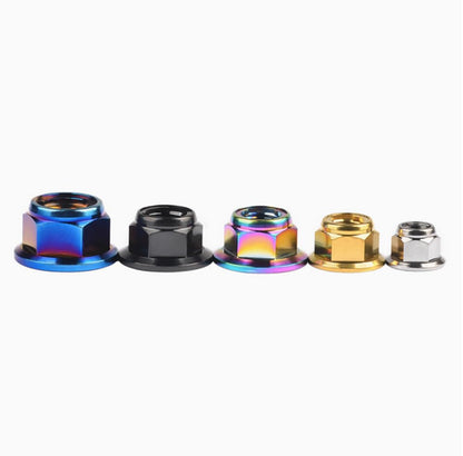 ya 15 10.19 baidi 6pcs Titanium Nuts M6 M8 M10 M12 Flange Hex Ti Alloy Nut with Metal Lock Grade 5-5