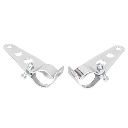 ya 6 8.14 Pair Fork Mount Headlight Casing Brackets for Cafe Racer Bobber Chopper Silver