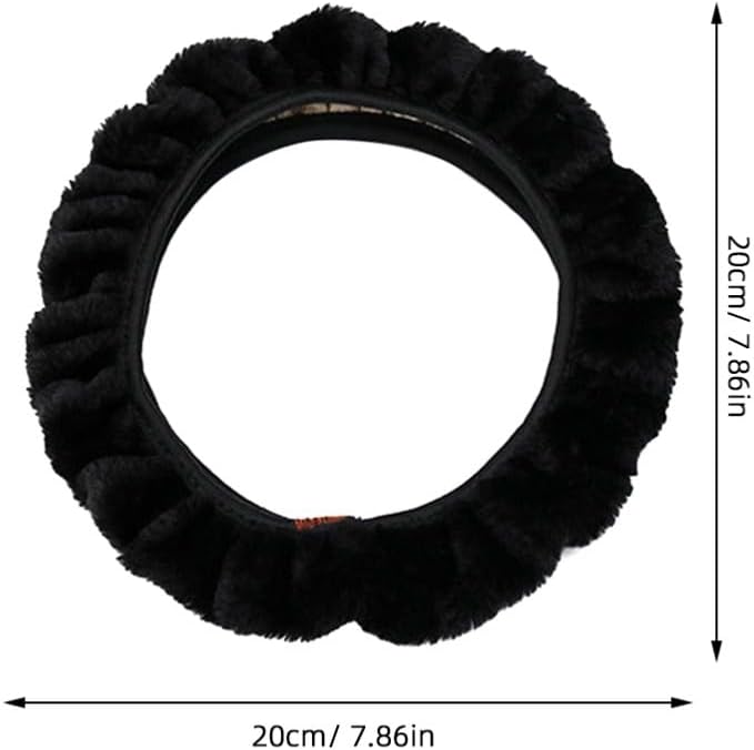 ya 4 8.14 Plush Stretch-on Vehicle Steering Wheel Cover Classic Comfy Black Car Wheel
