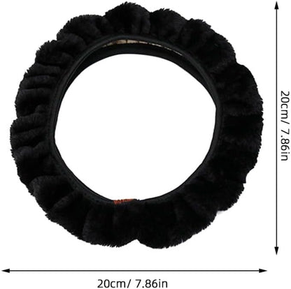 ya 4 8.14 Plush Stretch-on Vehicle Steering Wheel Cover Classic Comfy Black Car Wheel